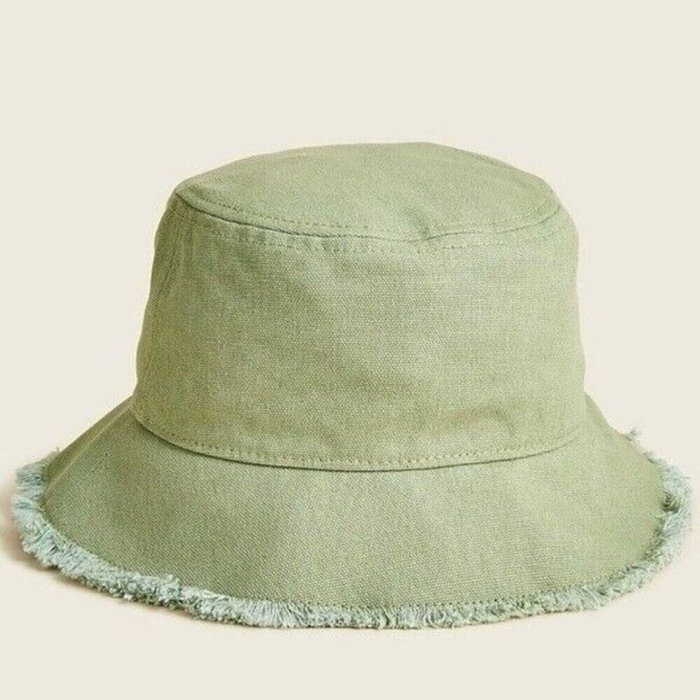 J. Crew Cotton Canvas Fringe Bucket Hat Moss Green S-M